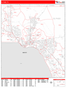 El Paso Digital Map Red Line Style